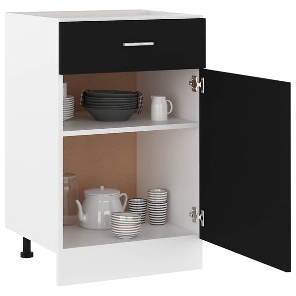 VIDAXL - vidaXL Armoire de plancher à tiroir "Lyon" Noir 50x46x81,5 cm - large