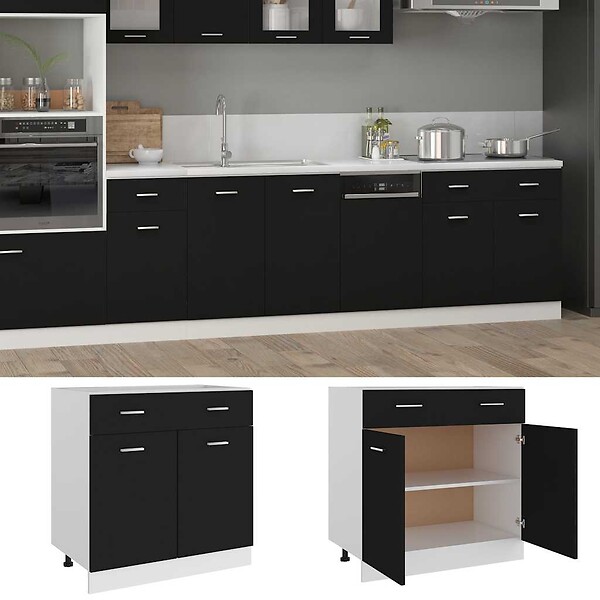 VIDAXL - vidaXL Armoire de plancher à tiroir "Lyon" Noir 80x46x81,5 cm - large