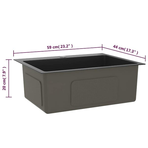 VIDAXL - vidaXL Évier de cuisine fait main Noir Acier inoxydable - large