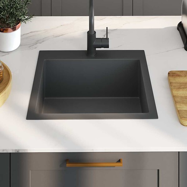 VIDAXL - vidaXL Évier de cuisine fait main Noir Acier inoxydable - large