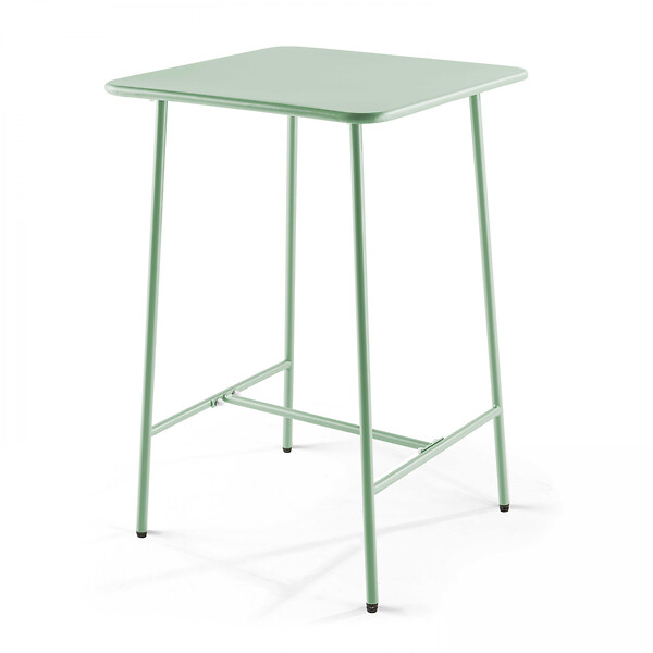 OVIALA - Table haute de jardin carrée en acier vert sauge 70cm - Palavas - large