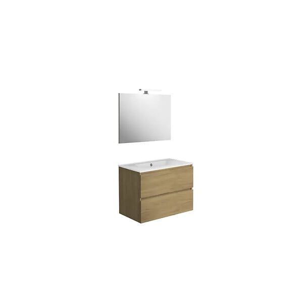 ALLIBERT - Ensemble meuble salle de bain 80 cm + plan céramique + miroir + led - Effet Chêne Australien - A suspendre - Max - large