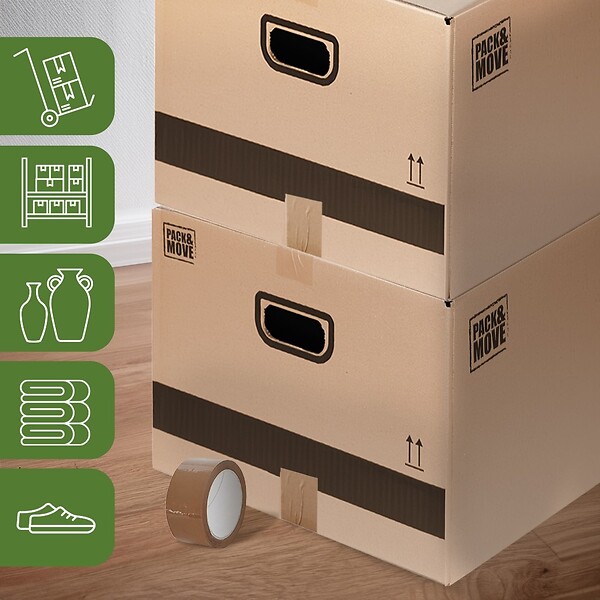 PACK AND MOVE - Pack and Move - Lot 20 cartons déménagement M - 60 x 40 x 30 cm - Poignées renforcées - 1 adhésif offert - large