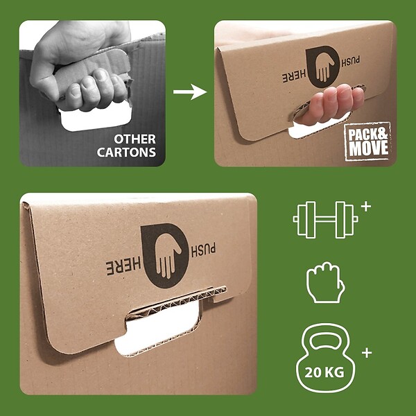 PACK AND MOVE - Pack and Move - Lot 40 cartons déménagement stockage standard - 60 x 30 x 30 cm - Poignées renforcées - 2 adhésifs offerts - large