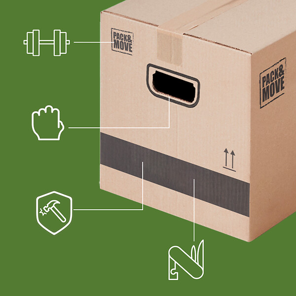 PACK AND MOVE - Pack and Move - Lot 40 cartons déménagement stockage standard - 60 x 30 x 30 cm - Poignées renforcées - 2 adhésifs offerts - large