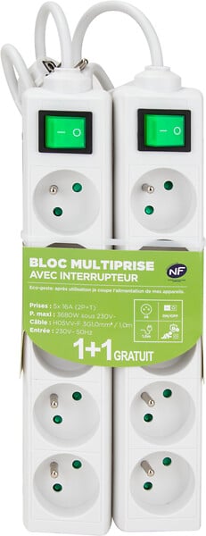 LOT DE 2 MULTIPRISES 5x16A AVEC INTERRUPTEUR - large