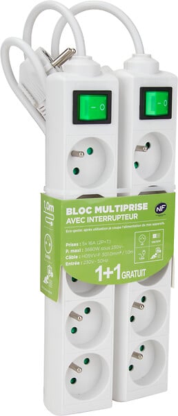 LOT DE 2 MULTIPRISES 5x16A AVEC INTERRUPTEUR - large