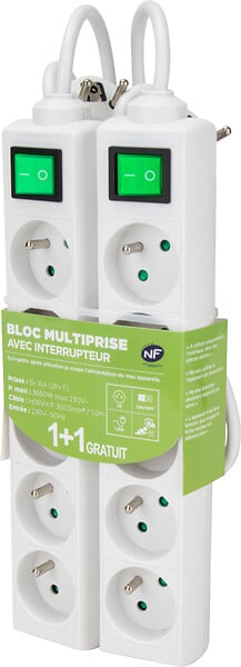 LOT DE 2 MULTIPRISES 5x16A AVEC INTERRUPTEUR - large
