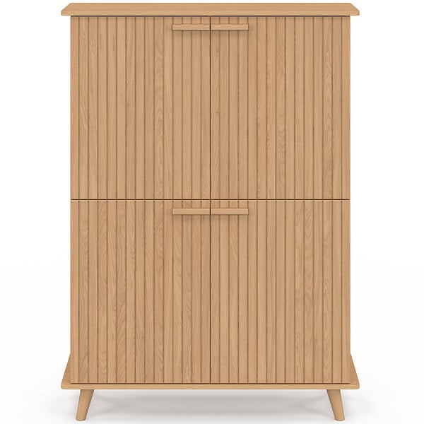 ID MARKET - Meuble de rangement 4 portes JULIETTE effet lattes tasseau bois coloris chêne - large