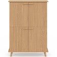 ID MARKET - Meuble de rangement 4 portes JULIETTE effet lattes tasseau bois coloris chêne - vignette