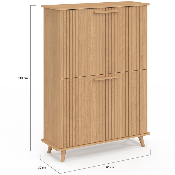 ID MARKET - Meuble de rangement 4 portes JULIETTE effet lattes tasseau bois coloris chêne - large
