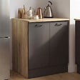 ID MARKET - Meuble bas de cuisine 80 cm STIL appoint 2 portes bois et noir - vignette
