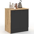 ID MARKET - Meuble bas de cuisine 80 cm STIL appoint 2 portes bois et noir - vignette