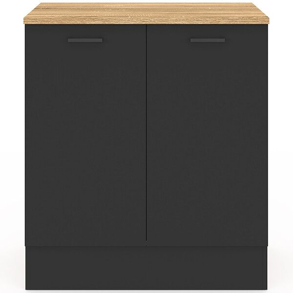 ID MARKET - Meuble bas de cuisine 80 cm STIL appoint 2 portes bois et noir - large