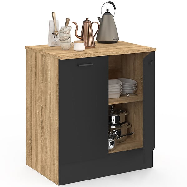 ID MARKET - Meuble bas de cuisine 80 cm STIL appoint 2 portes bois et noir - large