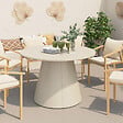 ID MARKET - Table de jardin ronde AMELIA 120 CM 6 personnes avec pied central en métal beige - vignette