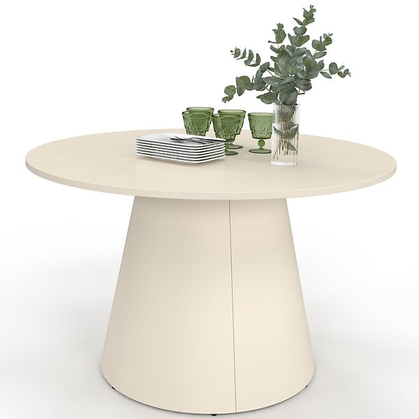 ID MARKET - Table de jardin ronde AMELIA 120 CM 6 personnes avec pied central en métal beige - large