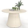 ID MARKET - Table de jardin ronde AMELIA 120 CM 6 personnes avec pied central en métal beige - vignette