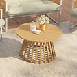 ID MARKET - Table basse de jardin ronde 70 cm SOLAL avec pied lattes en métal effet bois - vignette