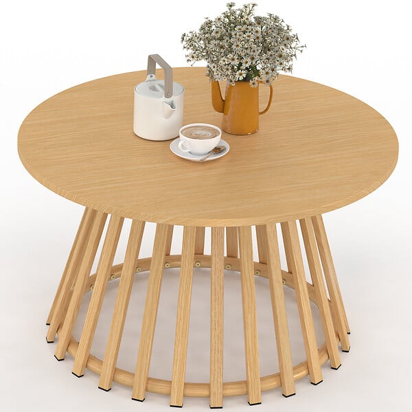 ID MARKET - Table basse de jardin ronde 70 cm SOLAL avec pied lattes en métal effet bois - large