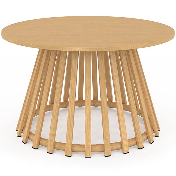 ID MARKET - Table basse de jardin ronde 70 cm SOLAL avec pied lattes en métal effet bois - large