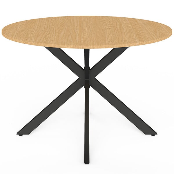 ID MARKET - Table de jardin ronde MESSINA 120 cm 6 personnes pied araignée plateau métal effet bois - large