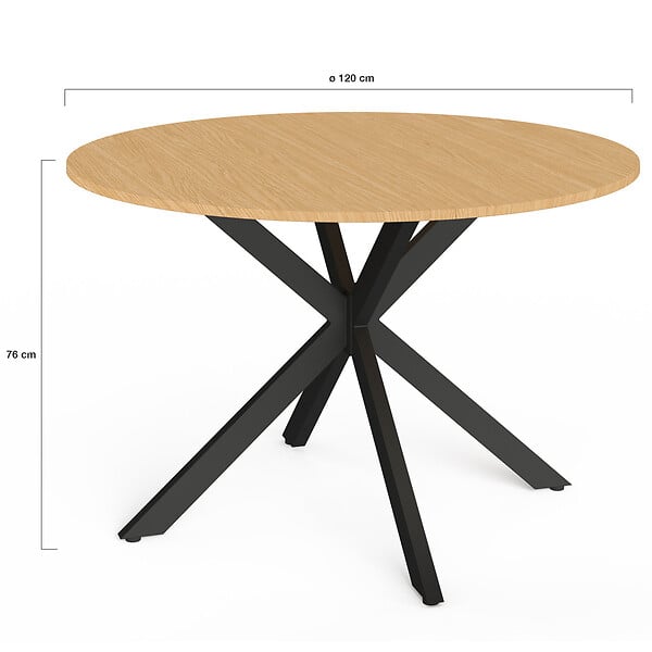 ID MARKET - Table de jardin ronde MESSINA 120 cm 6 personnes pied araignée plateau métal effet bois - large