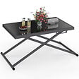 ID MARKET - Table de jardin relevable rectangulaire 100 cm OLIE en métal gris anthracite et plateau gris - vignette
