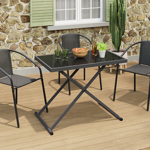 ID MARKET - Table de jardin relevable rectangulaire 100 cm OLIE en métal gris anthracite et plateau gris - large