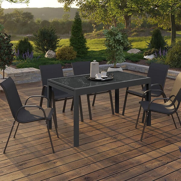 ID MARKET - Table de jardin extensible rectangulaire MADRID 135-270 CM 8-12 personnes gris anthracite - large