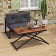 ID MARKET - Table de jardin à hauteur réglable 3 positions OLIE 100 cm en métal noir et plateau bois - vignette