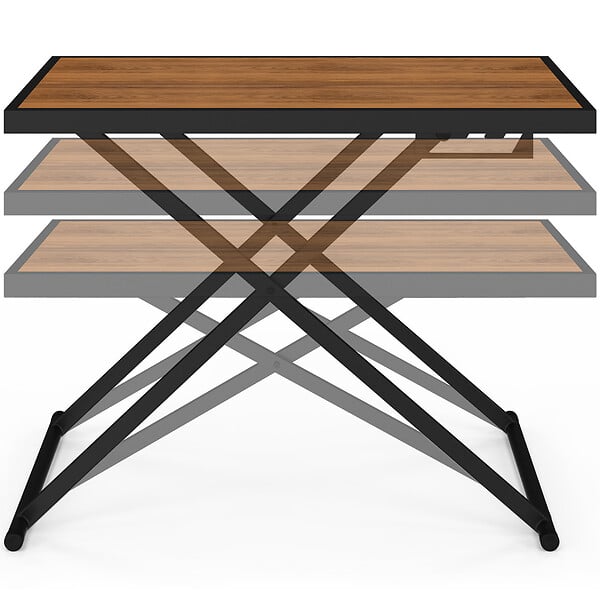 ID MARKET - Table de jardin à hauteur réglable 3 positions OLIE 100 cm en métal noir et plateau bois - large