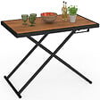 ID MARKET - Table de jardin à hauteur réglable 3 positions OLIE 100 cm en métal noir et plateau bois - vignette