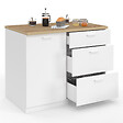 ID MARKET - Ilot central TIBO 110 cm casserolier 3 tiroirs bois blanc avec plan de travail façon hêtre - vignette