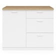 ID MARKET - Ilot central TIBO 110 cm casserolier 3 tiroirs bois blanc avec plan de travail façon hêtre - vignette