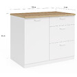 ID MARKET - Ilot central TIBO 110 cm casserolier 3 tiroirs bois blanc avec plan de travail façon hêtre - vignette