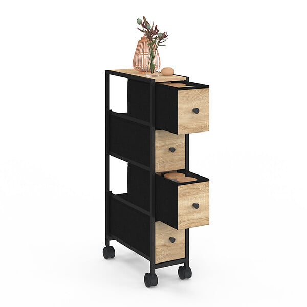 ID MARKET - Tour de rangement 4 tiroirs UTAH sur roulettes colonne gain de place design industriel - large