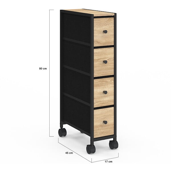 ID MARKET - Tour de rangement 4 tiroirs UTAH sur roulettes colonne gain de place design industriel - large