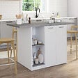ID MARKET - Ilot central BAO 140 cm 4 personnes bois blanc avec plan de travail effet béton - vignette
