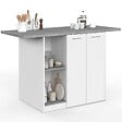 ID MARKET - Ilot central BAO 140 cm 4 personnes bois blanc avec plan de travail effet béton - vignette