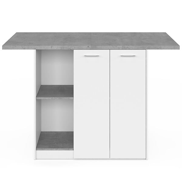 ID MARKET - Ilot central BAO 140 cm 4 personnes bois blanc avec plan de travail effet béton - large