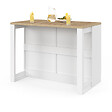ID MARKET - Ilot central mange-debout ORSO 120 cm casserolier 6 tiroirs blanc avec plan de travail façon hêtre - vignette