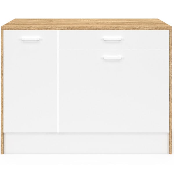 ID MARKET - Ilot central LIO maxi capacité de rangement bois et blanc - large