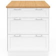 ID MARKET - Ilot central mange-debout 4 personnes VITO 130 cm casserolier 3 tiroirs blanc et plateau bois - vignette