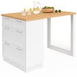 ID MARKET - Ilot central mange-debout 4 personnes VITO 130 cm casserolier 3 tiroirs blanc et plateau bois - vignette