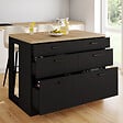 ID MARKET - Ilot central mange-debout ORSO 120 cm casserolier 6 tiroirs noir avec plan de travail façon hêtre - vignette