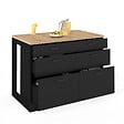 ID MARKET - Ilot central mange-debout ORSO 120 cm casserolier 6 tiroirs noir avec plan de travail façon hêtre - vignette