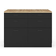 ID MARKET - Ilot central mange-debout ORSO 120 cm casserolier 6 tiroirs noir avec plan de travail façon hêtre - vignette