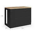 ID MARKET - Ilot central mange-debout ORSO 120 cm casserolier 6 tiroirs noir avec plan de travail façon hêtre - vignette