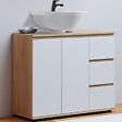 ID MARKET - Meuble sous lavabo salle de bain TOMI avec placard et 3 tiroirs façon hêtre et blanc - vignette